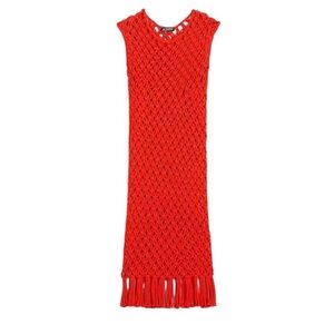 J.Crew NWT Macrame Crochet Boho Red Knit Bathing Suit Beach Cover Up Dress S-M
